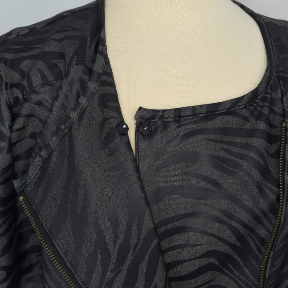 Kenneth Cole Blk Zebra Moto Stretch Denim Jacket L - Picture 5 of 13